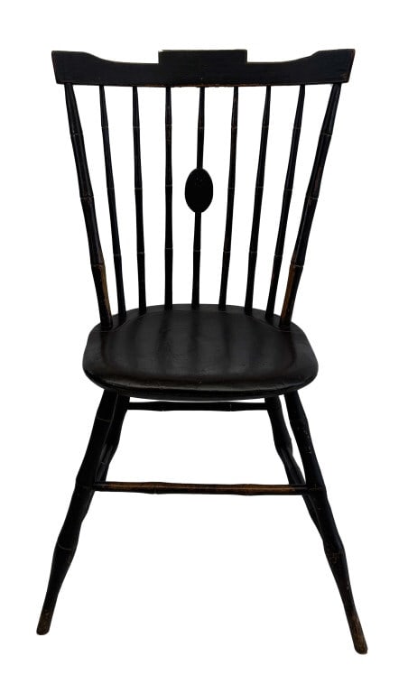 C. 1825 PLANK SEAT ROD BACK WINDSOR CHAIR W/ FAUX BAMBOO TURNINGS 37 1/2" X 21 1/2" X 19 1/2" (1 of 6)