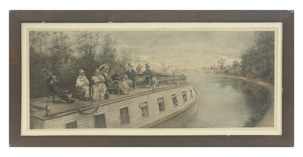 HAND COLORED PRINT "PASSENGER BARGE ON THE ERIE CANAL" C. 1850 14 1/2" X 35" (1 of 5)