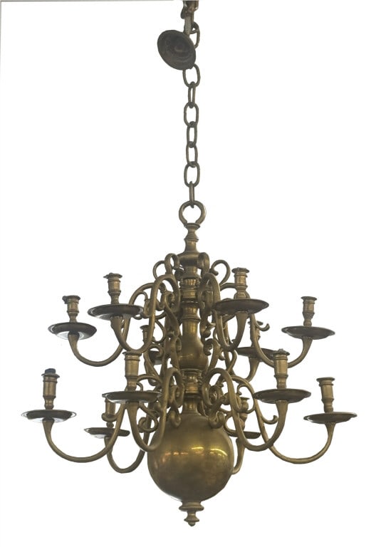 CAST BRASS 12 LIGHT CHANDELIER 25" X 25 1/2" (1 of 3)