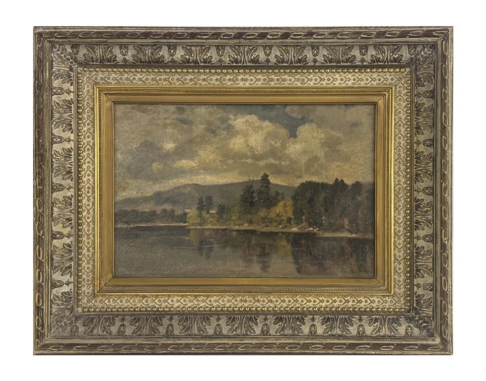 O/C HUDSON RIVER SHORE LINE LANDSCAPE, SIGNED B. de BLOIS ( FRANCOIS B. de BLOIS) 12 1/2" X 18 1/2" (1 of 8)