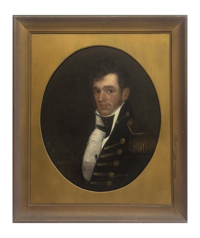 PORTRAIT OF A NAVAL OFFICER, PROB. STEPHEN DECATUR C. 1820 OVAL OPENING 24 1/2" X 20 1/2" CANVAS 29 (1 of 4)