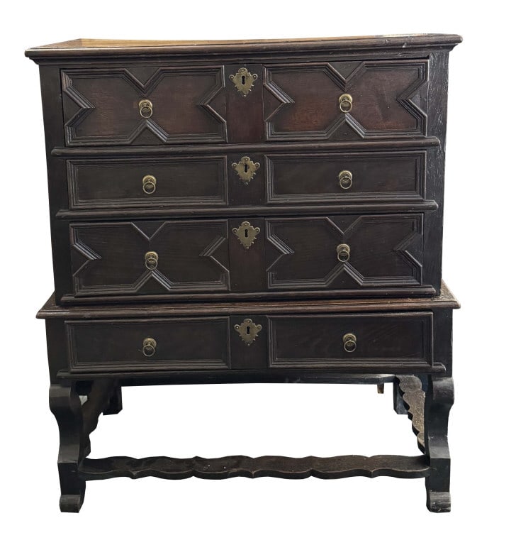 ENGLISH WILLIAM & MARY CHEST ON STAND C. 1680 43" X 38" X 20 1/2" (1 of 8)