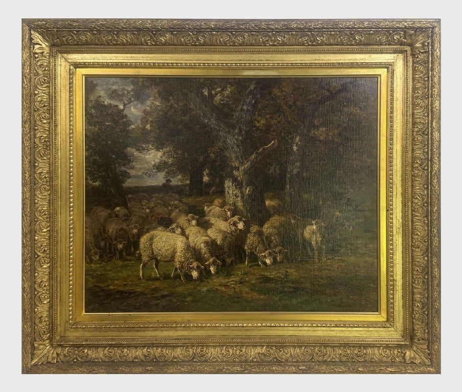 O/C JAMES DESVARREUX- LARPENTEUR (1847-1930) "SHEPARD W/ HIS FLOCK" SGND & DATED PARIS , 1905 21 (1 of 5)