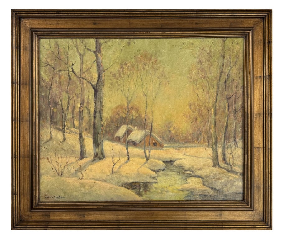 O/C JOHN F. CARLSON "GLOWING WINTER LANDSCAPE" (1874 - 1945) 24" X 30" (1 of 9)