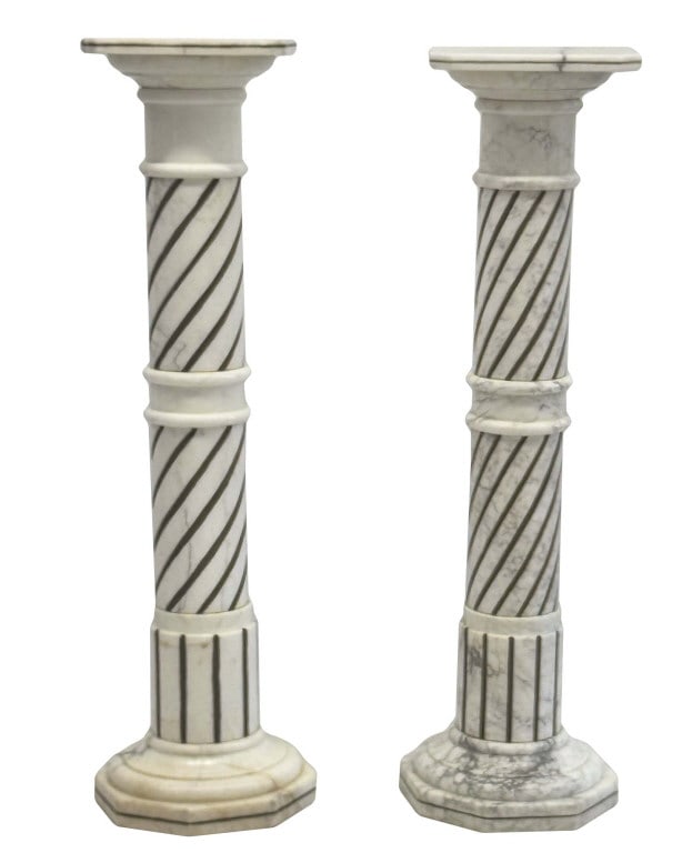 NEAR PAIR OF MARBLE PEDESTALS, SLIGHT DIFFERENCE IN SIZE 39 1/2" TALL (1 of 5)