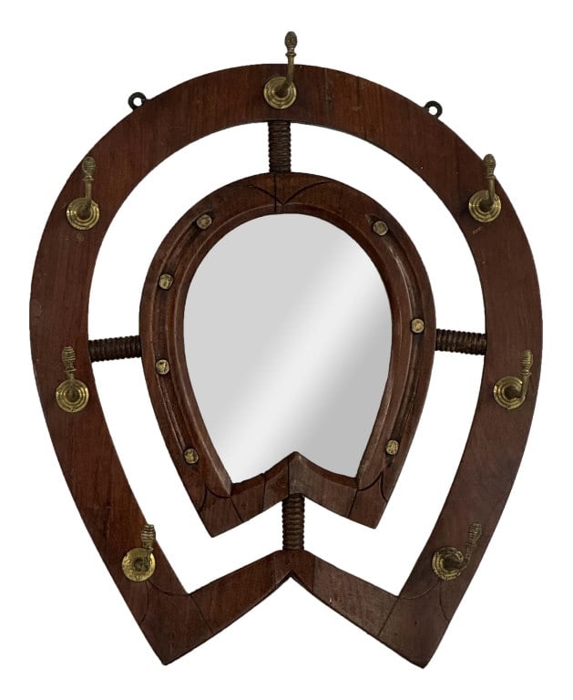 HORSE SHOE BEVELED GLASS MIRROR WITH HOOKS 24" X 20 1/2" X 5" (1 of 4)