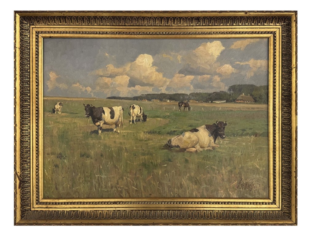 O/C , KNUD EDSBERG "PASTURE WITH COWS & HORSE " 19 3/4" X 27 3/4" (1 of 7)