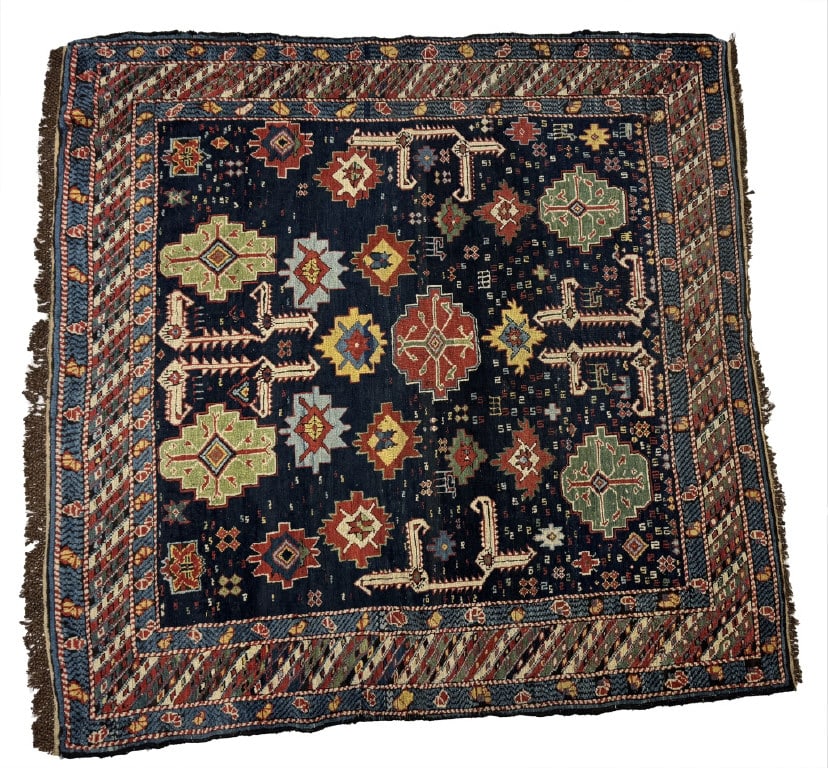 SEMI ANTIQUE CAUCASIAN SCATTER RUG 52" X 50": SEMI ANTIQUE CAUCASIAN SCATTER RUG 52" X 50"