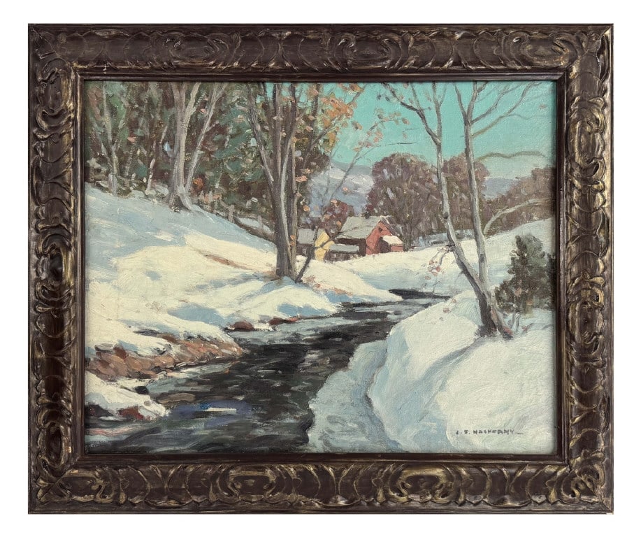 OIL / CANVAS JOHN F. NACHORNY , WINTER STREAM ( 1908 - 1989) 16" X 20" (1 of 10)