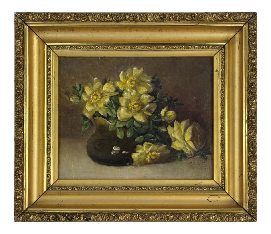 O/CANVAS STILL LIFE OF YELLOW FLOWERS SGND & DATED D. J. H. CARLETON, 1897 8" X 10" (1 of 4)