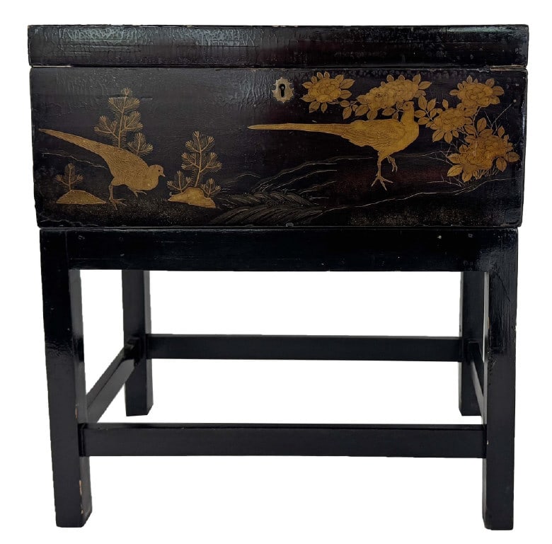 BLACK LACQUER ORIENTAL WRITING DESK ON STAND 19 3/4" X 18 3/4" X 10 1/2" (1 of 10)