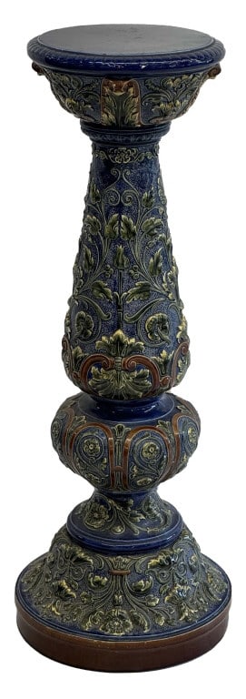 MAJOLICA PEDESTAL 37" TALL W/ 10" DIAM TOP PLATE (1 of 3)