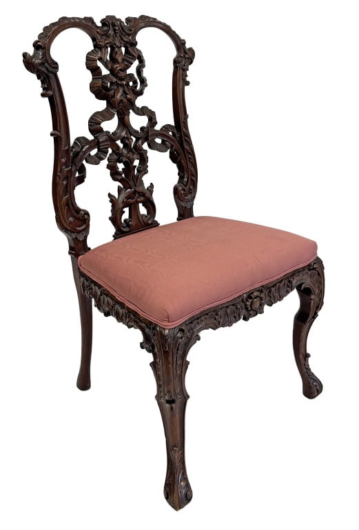 GEO III STYLE SIDE CHAIR WITH HEAVILY CARVED FRAME 41" X 23" X 18" (1 of 7)