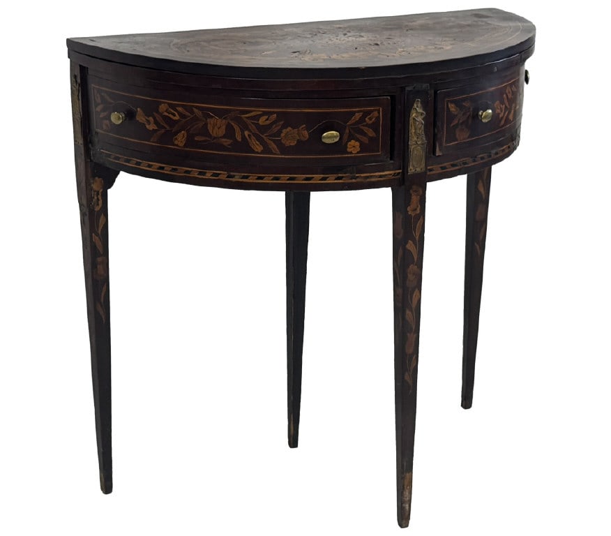 EDWARDIAN INLAID GAME TABLE W/ MARQUETRY INLAY GAME BOARD INTERIOR 29" X 30 1/2" X 15" (1 of 7)