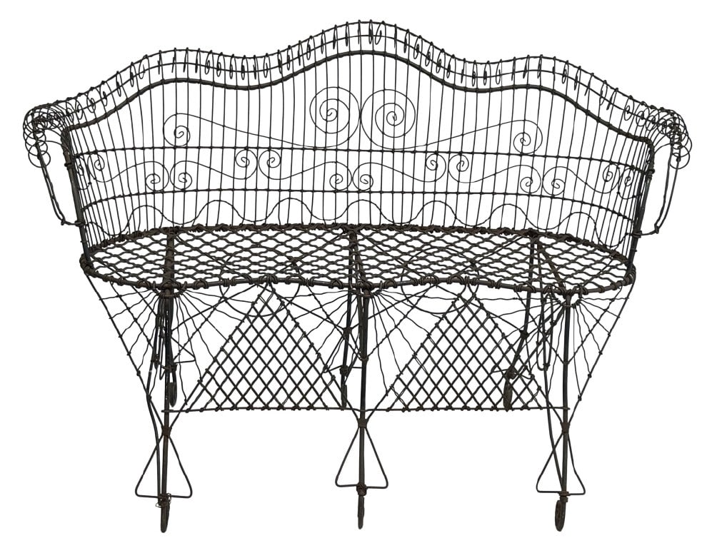 19THC. VICTORIAN WIRE GARDEN BENCH 51" LONG X 37" X 18" (1 of 4)