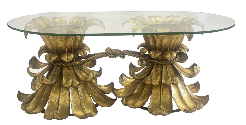 GILT METAL COFFEE TABLE HOLLYWOOD REGENCY 17 1/2" X 43 1/2" X 22" (1 of 5)