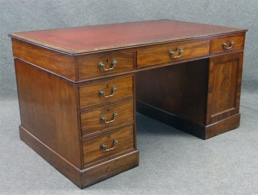 Regency Mahogany Partners Desk With Red Leather Top: Regency Mahogany Partners Desk With Red Leather Top