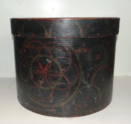 Paint Decorated Pennsylvania Band Box: Paint Decorated Pennsylvania Band Box, 15" Deep X 12" High