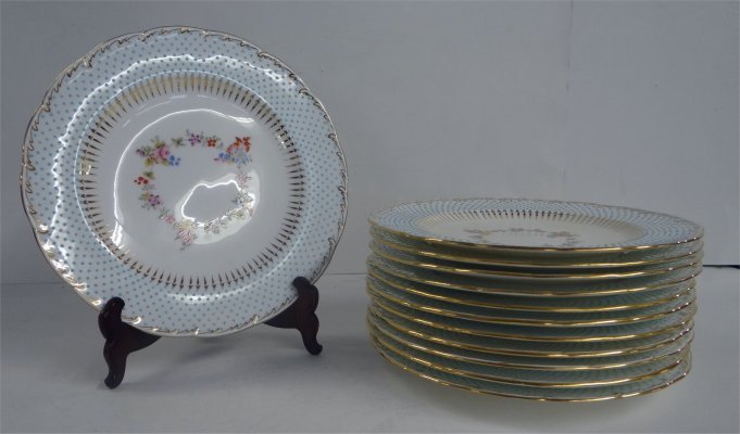 Twelve 9" Minton Plates Retailed By Tiffany: Twelve 9" Minton Plates Retailed By Tiffany: Eight Marked Minton For Tiffany & Four Marked Higgins/Minton