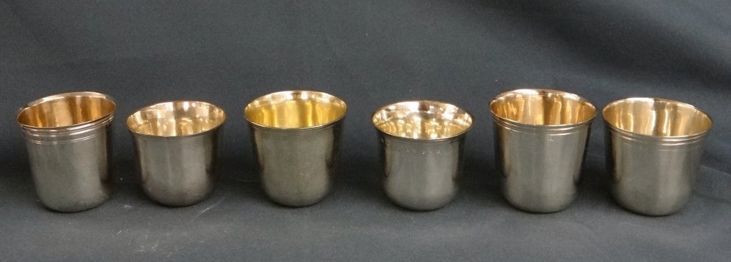 6 EARLY STERLING SILVER HALLMARKED BEAKERS: APPROX. 12.74 TROY OZ