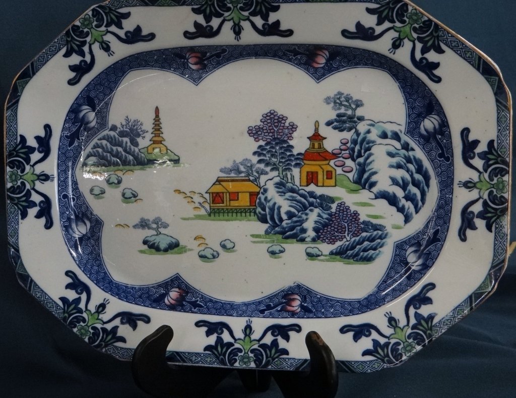 SPODE POLYCHROME DECORATED PLATTER: LANDSCAPE PATTERN: 17" DIAMETER