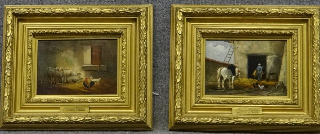 PAIR OF O/PANEL SIGNED BALAN "STABLE SCENES": (CLAUDE BALAN) 7 1/2' X 10"