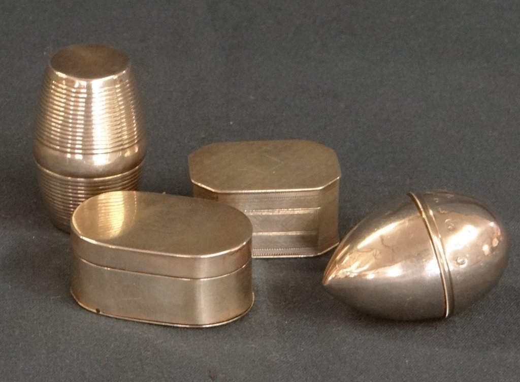 4 GEORGIAN ENGLISH STERLING NUTMEG GRATERS: PHIPPS & ROBINSON, 1809