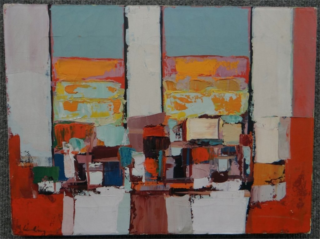 O/C CUBIST PAINTING SGND INDISTINCTLY 12" X 16"