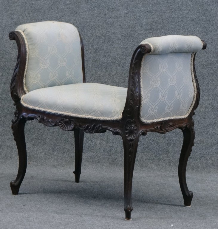 CARVED FRAME DIMINUTIVE WINDOW SEAT: 25" TALL X 28 1/2" WIDE