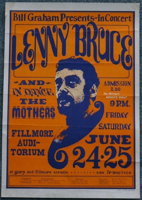 ORIGINAL LENNY BRUCE AT THE FILLMORE POSTER: 20" X 16"