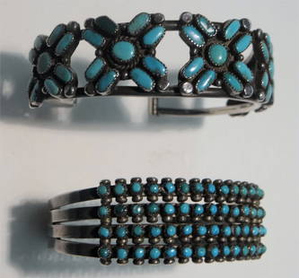 2 ZUNI TURQUOISE & SILVER BRACELETS: PETTI POINT