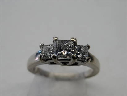 DIAMOND SQUARE CUT 3 STONE RING IN 14K WHITE GOLD: "H" COLOR