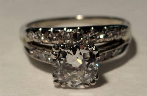 APPROX. 1 CT DIAMOND SOLITAIRE W/ ATTACHED BAND: SET IN 14K WHITE GOLD