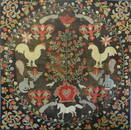 FOLK ART HOOKED RUG CHICKENS,CATS,HORSES,HEARTS