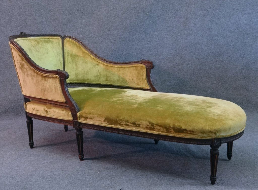 FRENCH CHAISE LOUNGE WITH CARVED FRAME 62" LONG: FRENCH CHAISE LOUNGE WITH CARVED FRAME 62" LONG