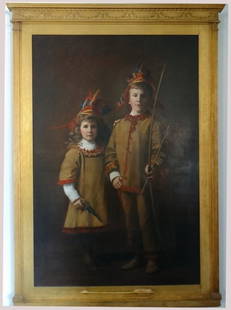 DOUBLE PORTRAIT OF CHILDREN BY A.S HOWLAND: WITH THEOPHILUS KING FAMILY PROVENANCE 68 1/4" X 43 1/2"