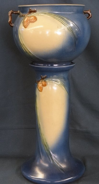 ROSEVILLE JARDINERE & STAND 25" TALL: PINE CONE PATTERN