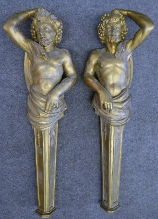 2 BACHANALEAN CARVED & GILDED DECORATIONS: 2 BACHANALEAN CARVED & GILDED DECORATIONS