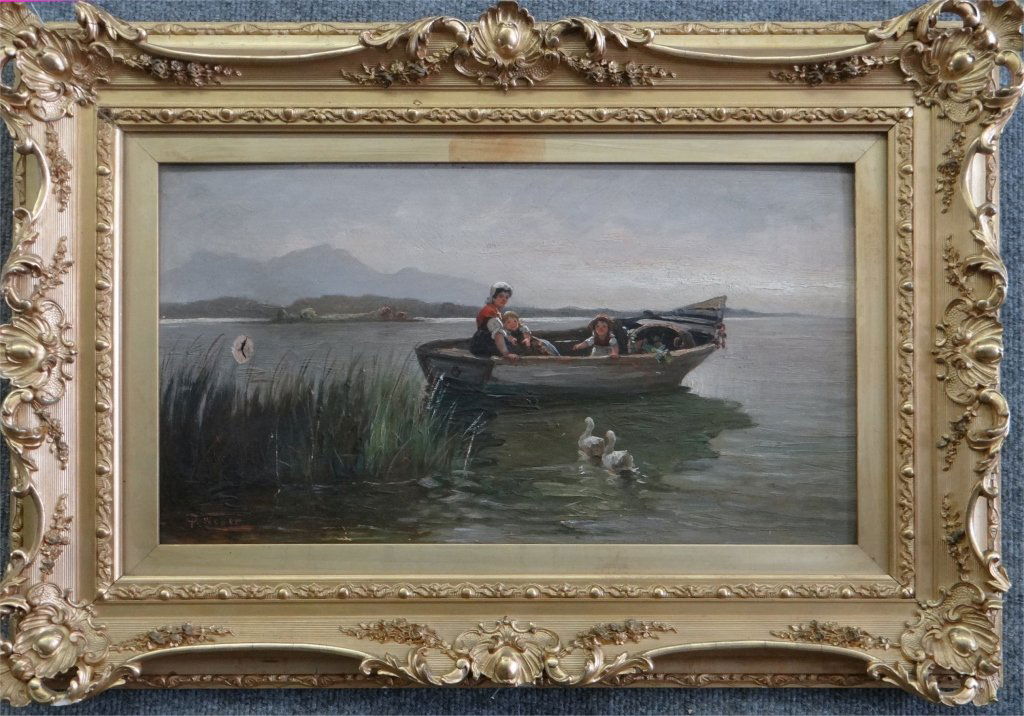 O/BD "ON THE RIVER" SGND R. WEBER 10 1/4" X18 3/4: (PROBABLY RUDOLF WEBER)