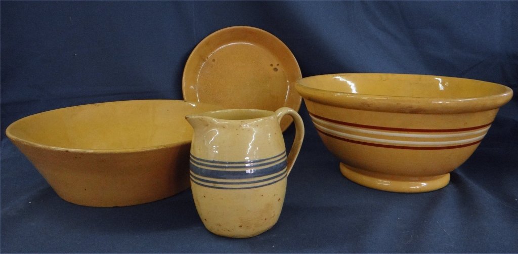 4 PIECES OF YELLOWARE: LARGEST 14" DIAMETER