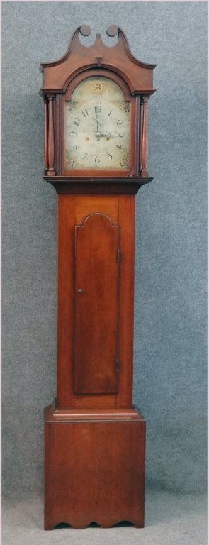 AMER. CHERRY TALL CASE CLOCK WORKS BY ISAAC CURTIS: CAIRO,GREENE COUNTY N.Y. C.1830-1835 (SEE "AN EMPIRE IN TIME" PGS.30-31)