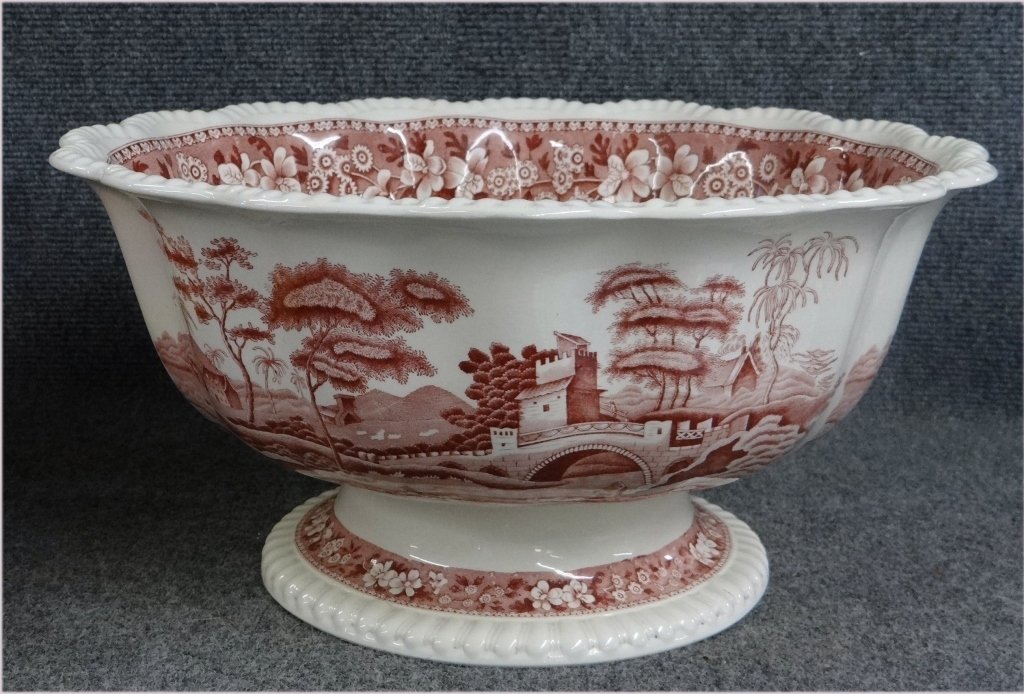 15 1/2" COPELAND SPODE RED & WHITE TRANSFER BOWL: SPODES TOWER