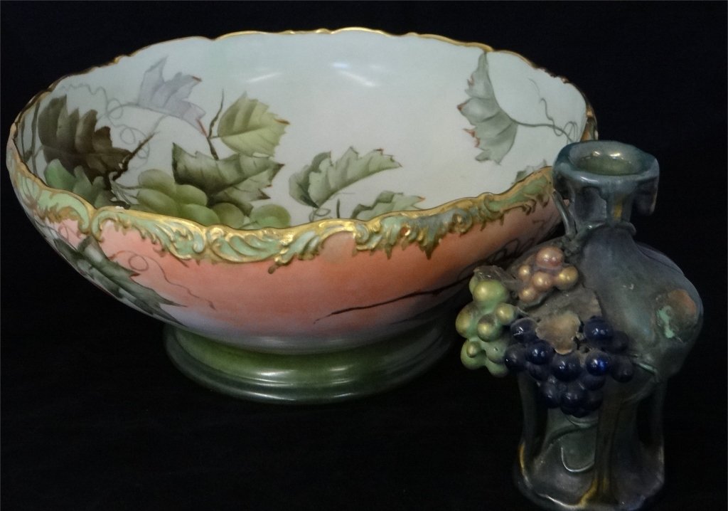 LIMOGES PUNCH BOWL & AMPHORA VASE: PUNCH BOWL HAND PAINTED: The diameter of the bowl is: 14” x 6 ¼” tall. The vase is 7 ½’ tall