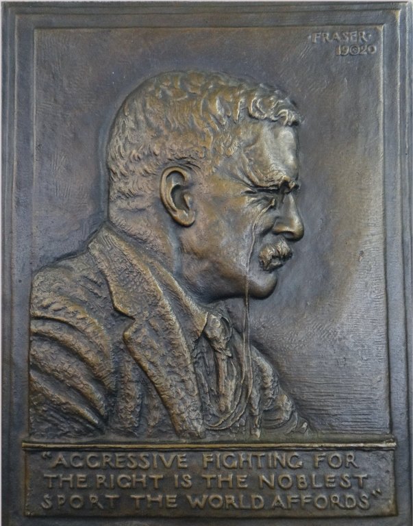 BAS RELIEF OF THEODORE ROOSEVELT, FRASER 1920: 13" X 10"