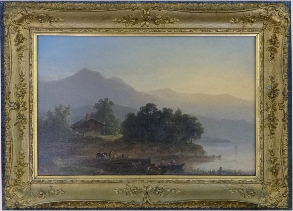 O/C 19THC. AMERICAN SCHOOL LANDSCAPE IN EUROPE: SURIOUS SIGNATURE OF ANDREW MELROSE 13" X 19 3/4"