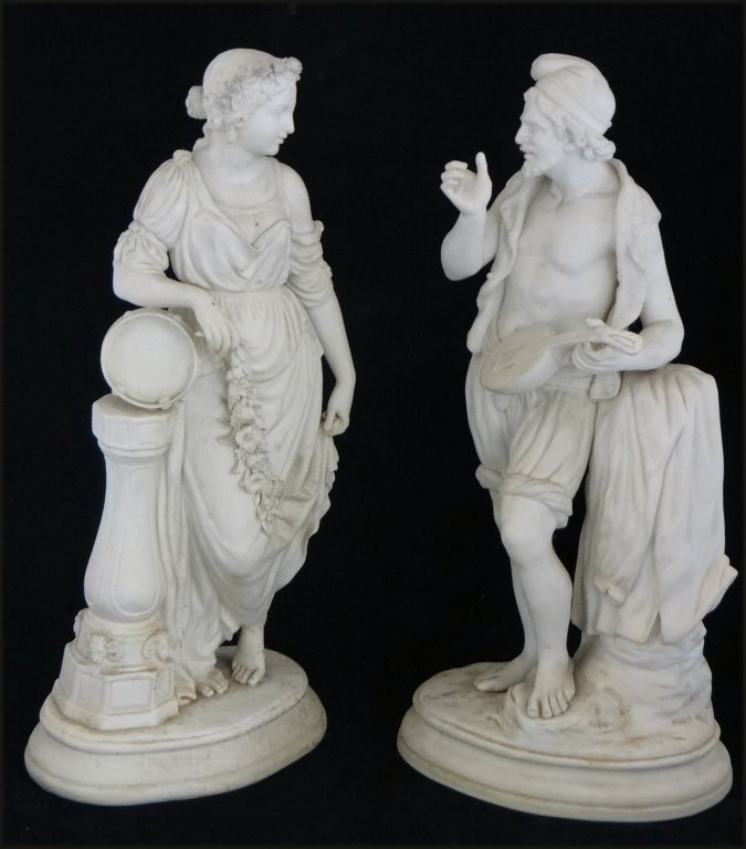 PR OF PARIAN GYPSY STATUES 17 1/2" TALL: PR OF PARIAN GYPSY STATUES 17 1/2" TALL 1 FINGER MISSING