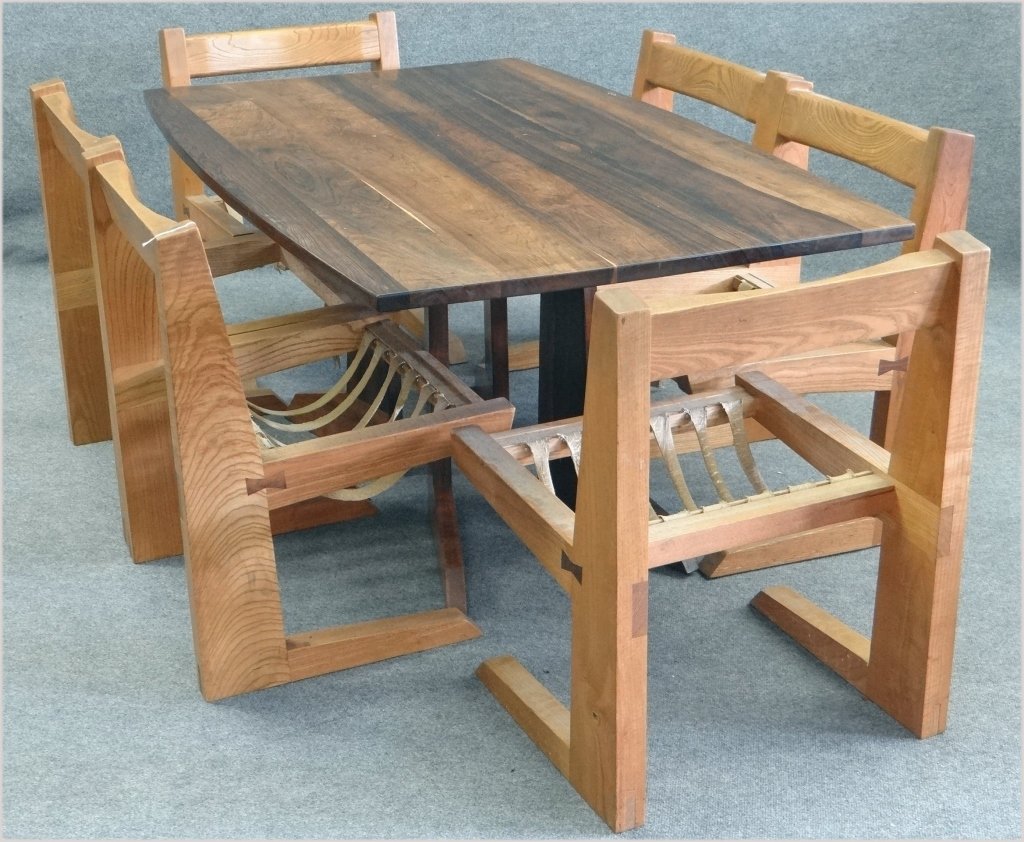 MID CENTURY MODERN DINING TABLE & 6 CHAIRS: MID CENTURY MODERN DINING TABLE & 6 CHAIRS STEPHEN ROBIN, WODDSTOCK VT 1960'S TABLE 38 1/4" X 63"