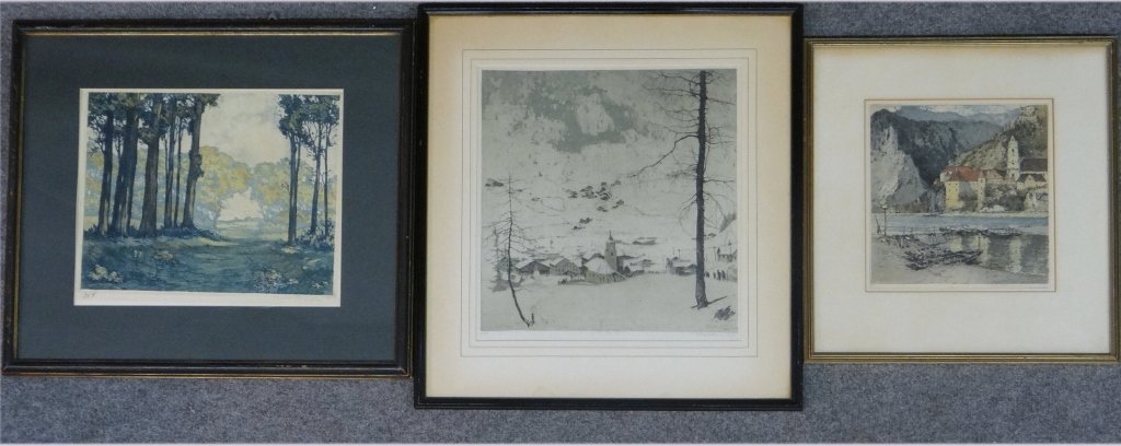 3 COLORED ENGRAVINGS 2 SGND ENGINE KIRMSE: 3 COLORED ENGRAVINGS 2 SGND ENGINE KIRMSE 1 BY F. LESLIE THOMPSON