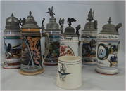 6 REGIMENTAL STEINS W/PEWTER LIDS & "RAF" MUG