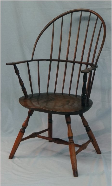 18THC. AMERICAN WINDSOR SACK BACK ARM CHAIR: ATTRIBUTED TO STACY STACKHOUSE WITH DAVID SCHORSCH PROVENANCE, 1982